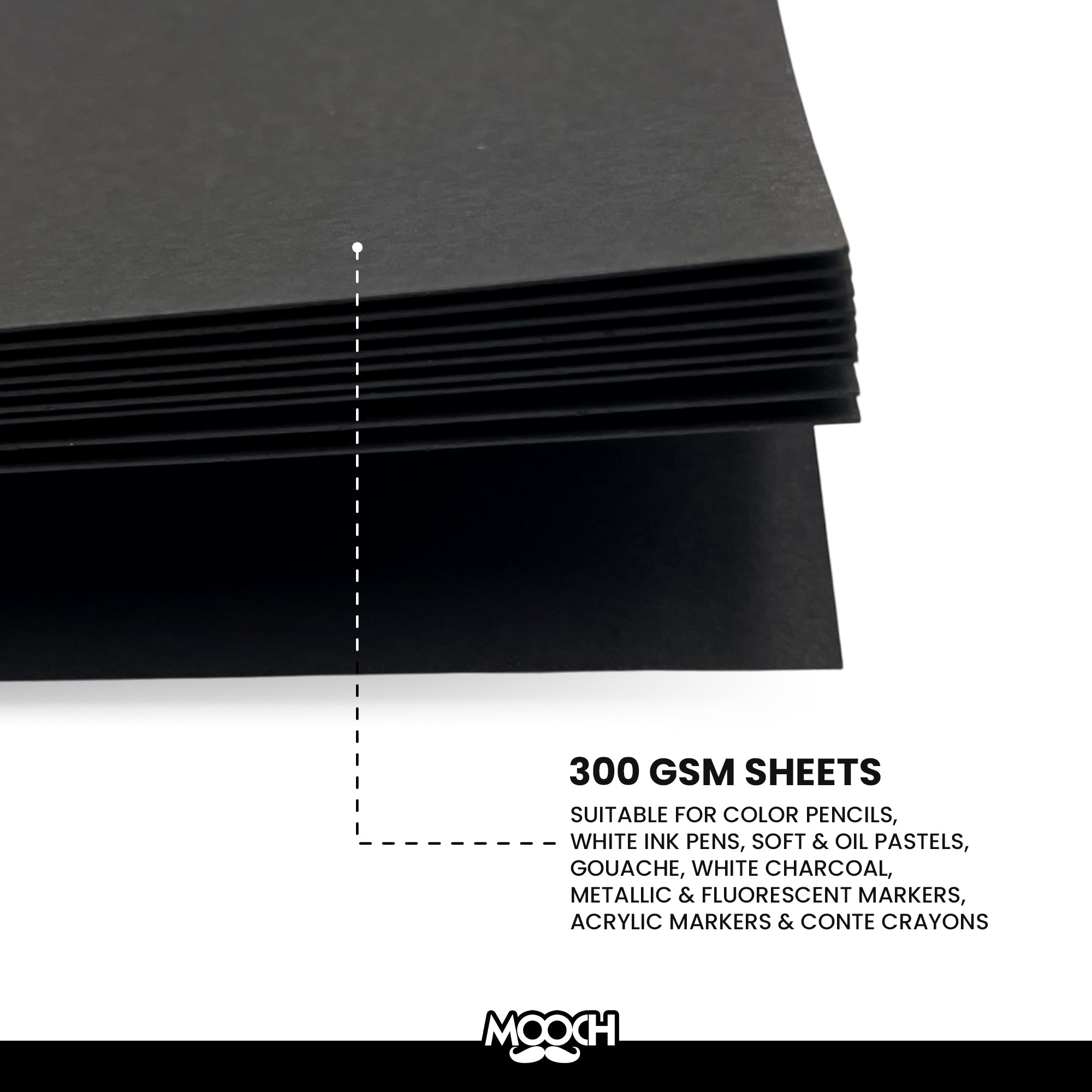 CARD STOCK A4 300GSM NERO (BLACK) UNICOLOUR MOOCH DESIGN STUDIO
