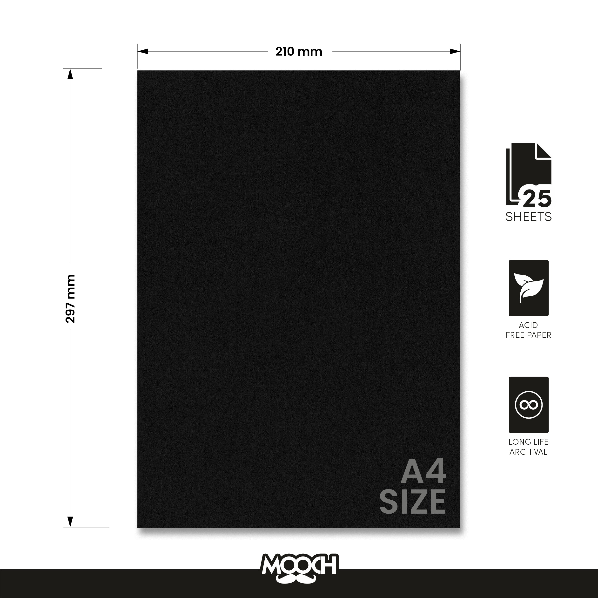 A4 SIZE BLACK ART SHEETS - 300 GSM PACK OF 25 MOOCH DESIGN STUDIO