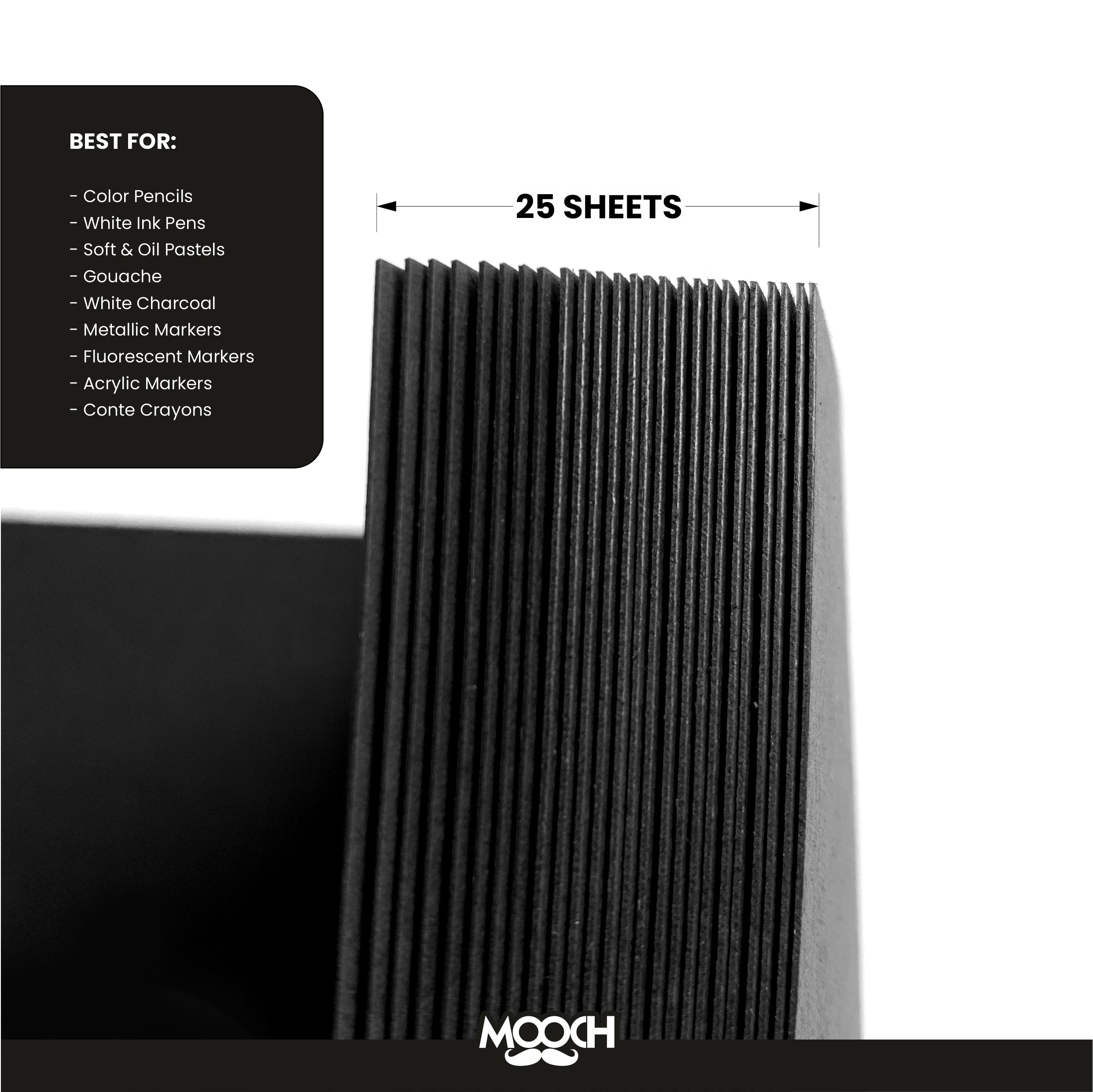 A4 SIZE BLACK ART SHEETS - 300 GSM PACK OF 25 MOOCH DESIGN STUDIO