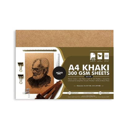 A4 SIZE KHAKI ART SHEETS - 300 GSM PACK OF 25 MOOCH DESIGN STUDIO