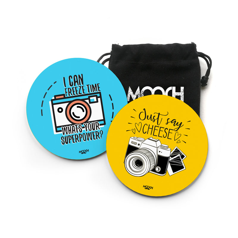 I CAN FREEZE THE + JUST SAY CHEESE - COASTER MAGNETS - SET OF 2
