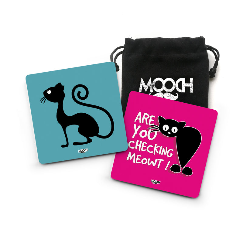 BLACK CAT + ARE YOU CHECKING- COASTER MAGNETS - SET OF 2