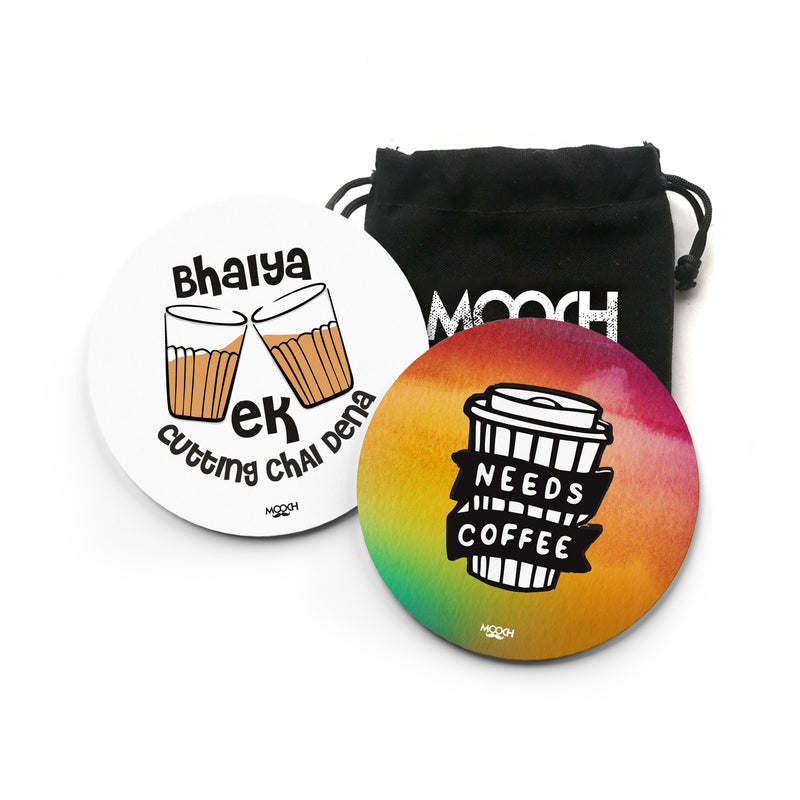 CUTTING CHAI + NEEDS COFFEE - COASTER MAGNETS - SET OF 2