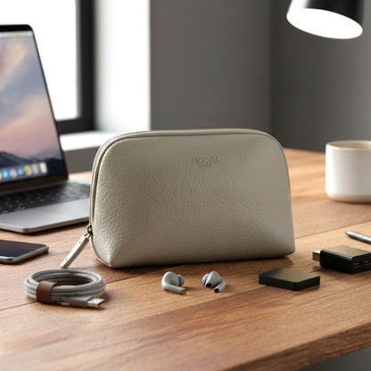 TECH POUCH BIO BASED VEGAN LEATHER - ASH GRAY MOOCH DESIGN STUDIO LLP