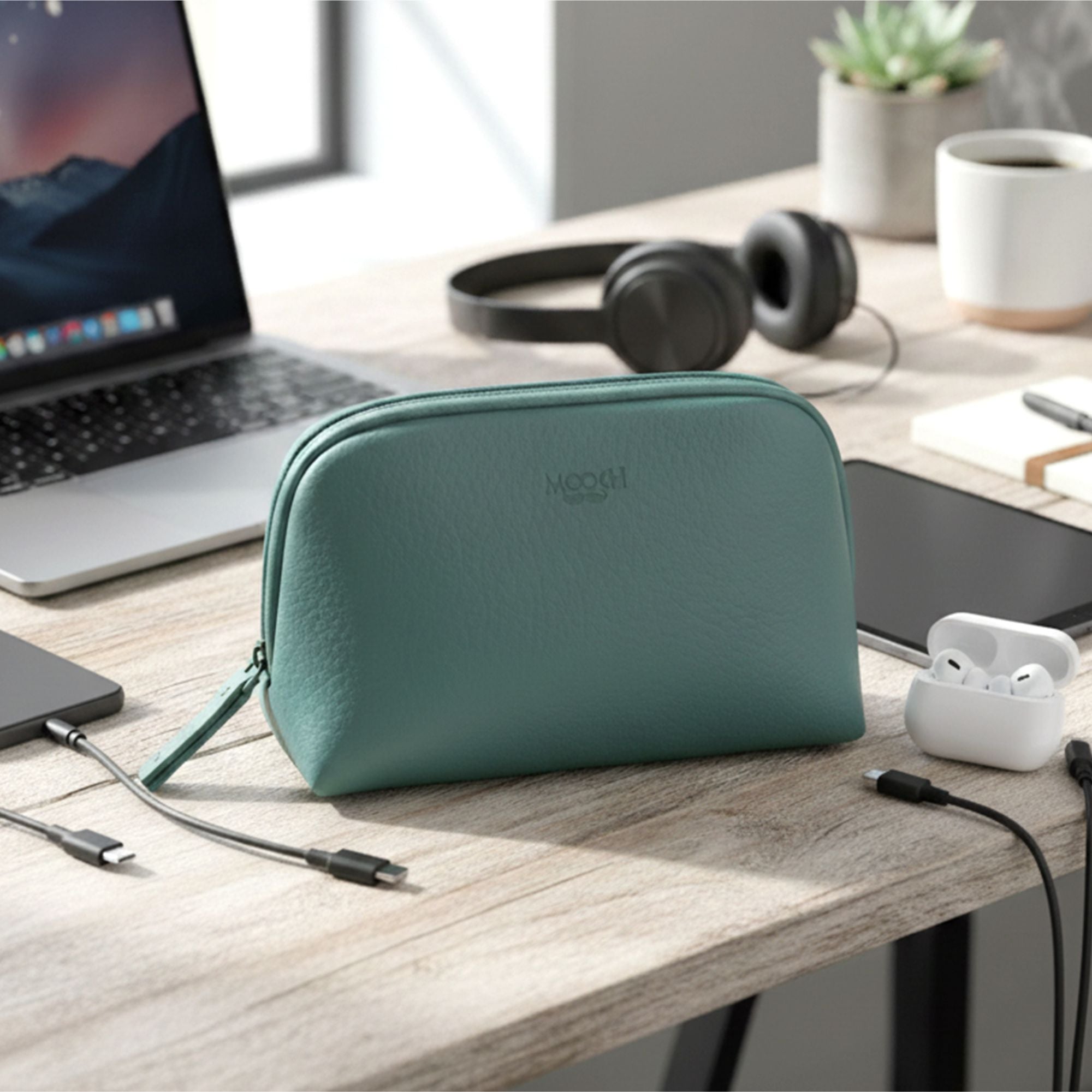 TECH POUCH BIO BASED VEGAN LEATHER - MARINE BLUE MOOCH DESIGN STUDIO LLP