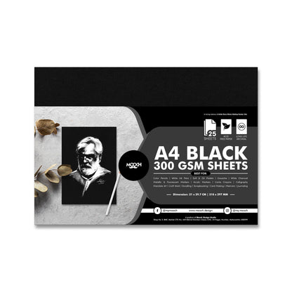 A4 SIZE BLACK ART SHEETS - 300 GSM PACK OF 25 MOOCH DESIGN STUDIO