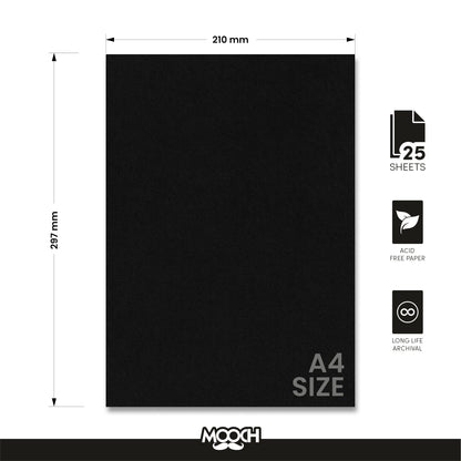 A4 SIZE BLACK ART SHEETS - 300 GSM PACK OF 25 MOOCH DESIGN STUDIO